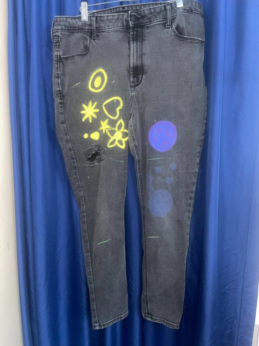 Old Navy High Rise Super Skinny Jeans Size 16 Custom Painted Y2K Distressed